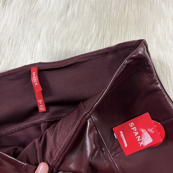 Spanx Women's Size Large Ruby Red Faux Patent Leather Leggings Pant - Picture 6 of 9